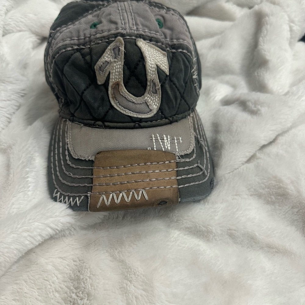 True Religion Gray and Brown Patchwork Hat